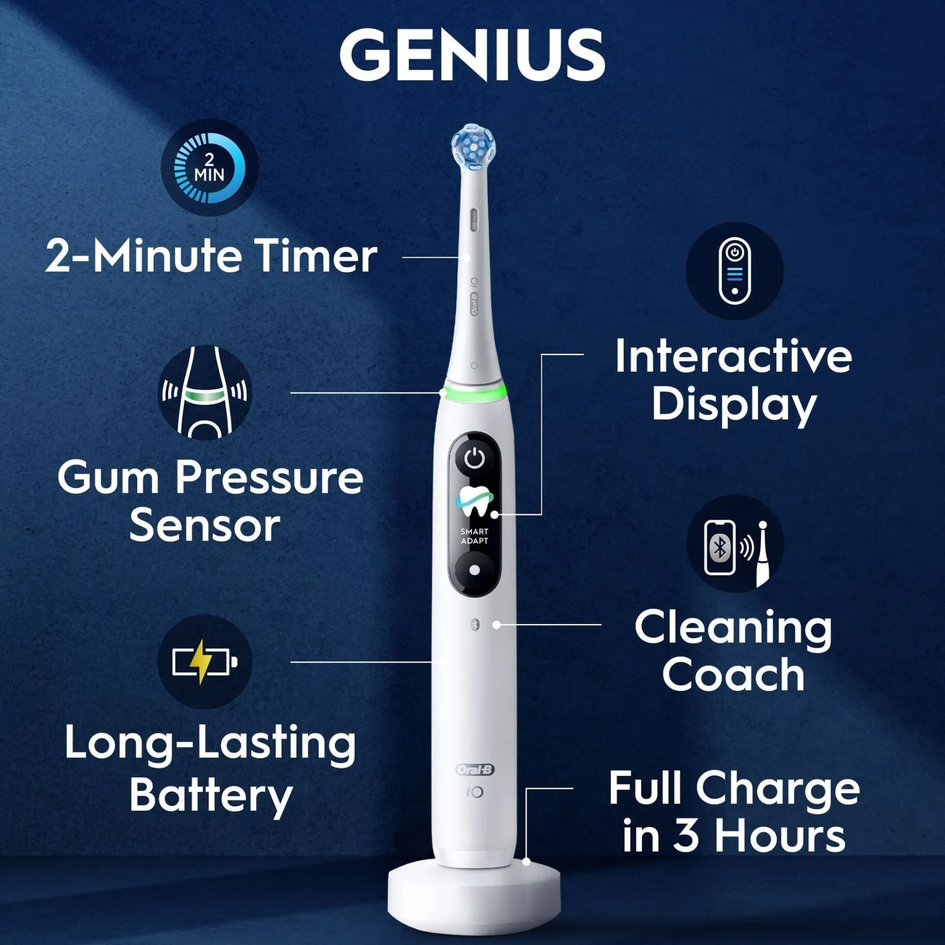 Oral-B iO9 Eltandborste Vit 2 Tandborsthuvuden, Resefodral med laddare & Hållare till borsthuvud