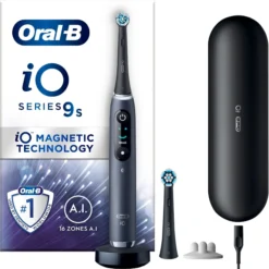 Oral-B iO 9s Eltandborste Svart Onyx, 2 tandborsthuvuden, 1 laddningsbart resefodral