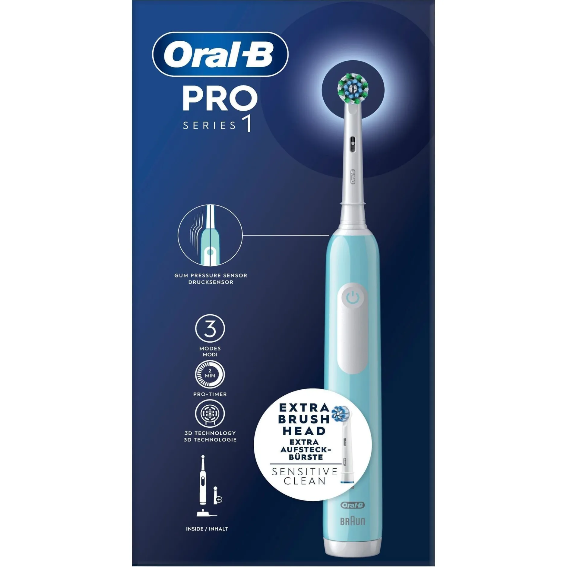 Oral - B Pro 1, Blå eltandborste med 2 huvuden
