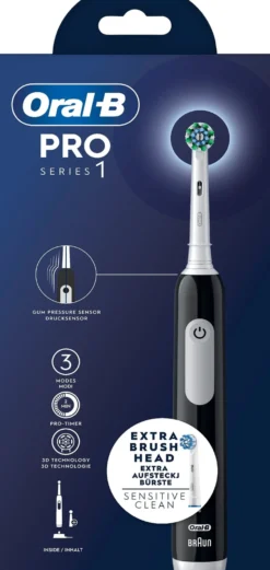 Oral-B Pro 1 Svart eltandborste, 2 huvuden