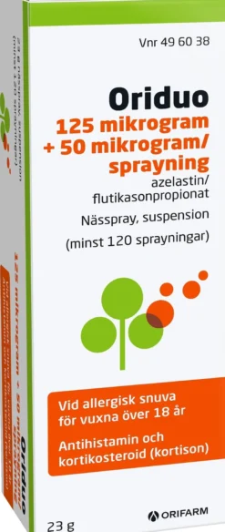 Oriduo Nässpray 125 mikrogram + 50 mikrogram/sprayning 120 sprayningar