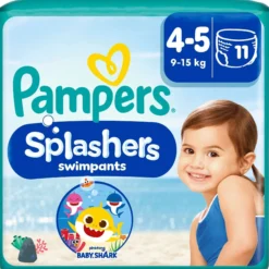Pampers Splashers Baby Shark Edition Engångsbadblöjor Stl 4-5 (9kg-15kg) 11 st
