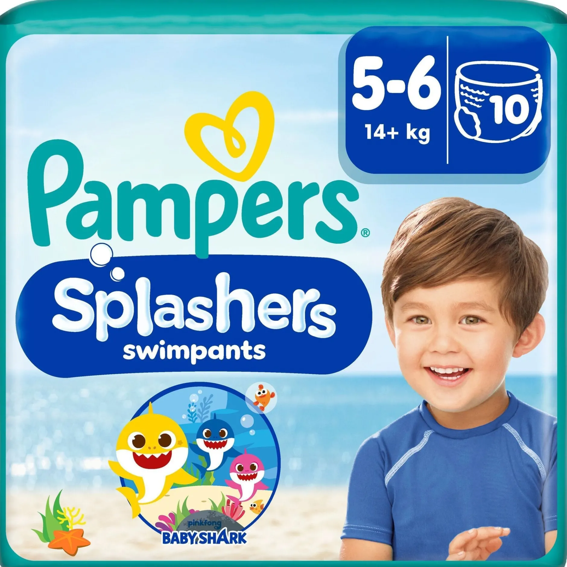 Pampers Splashers Baby Shark Edition Engångsbadblöjor Stl 5-6 (14kg+) 10 st