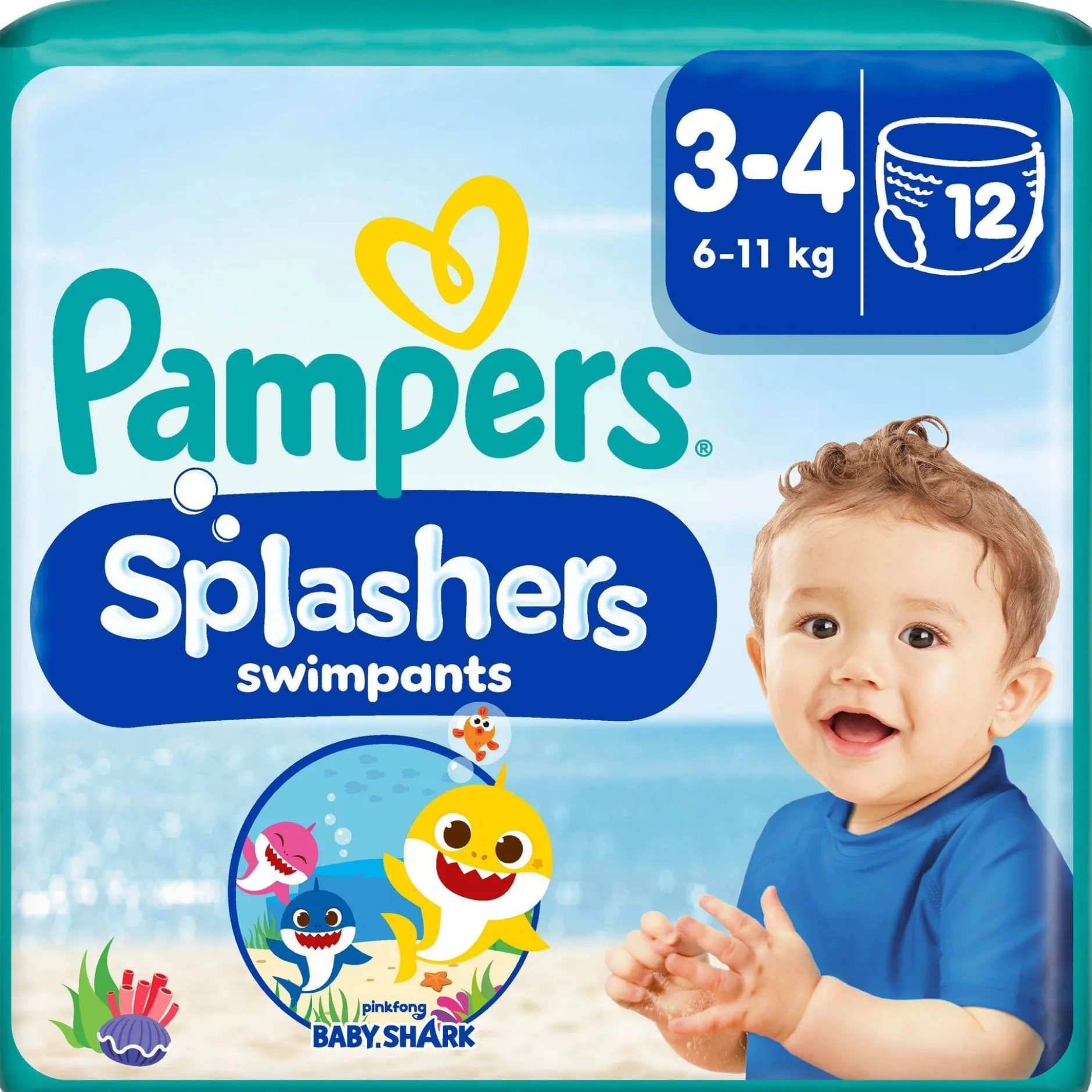 Pampers Splashers Baby Shark Edition Engångsbadblöjor Stl 3-4 (6kg-11kg) 12 st