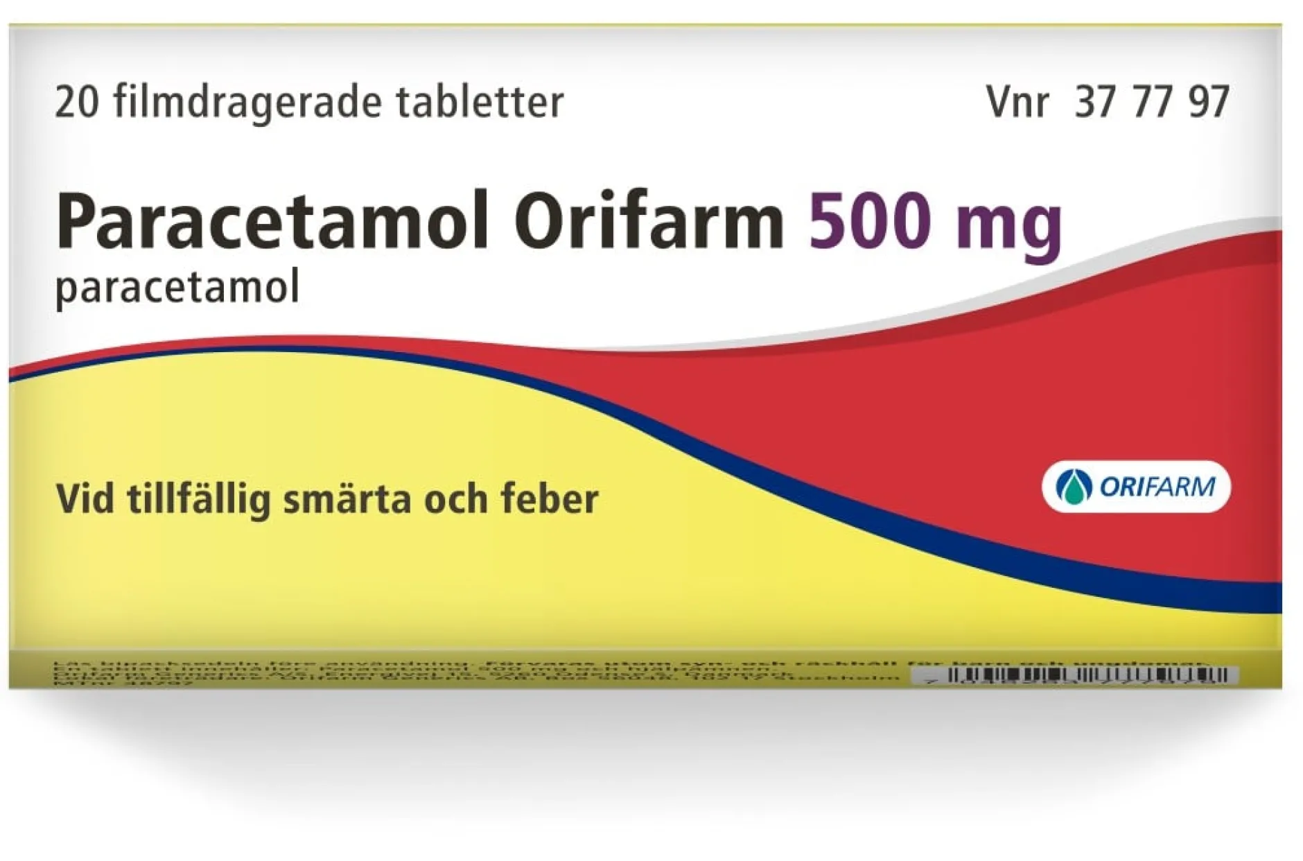 Paracetamol Orifarm 500 mg Paracetamol 20 tabletter