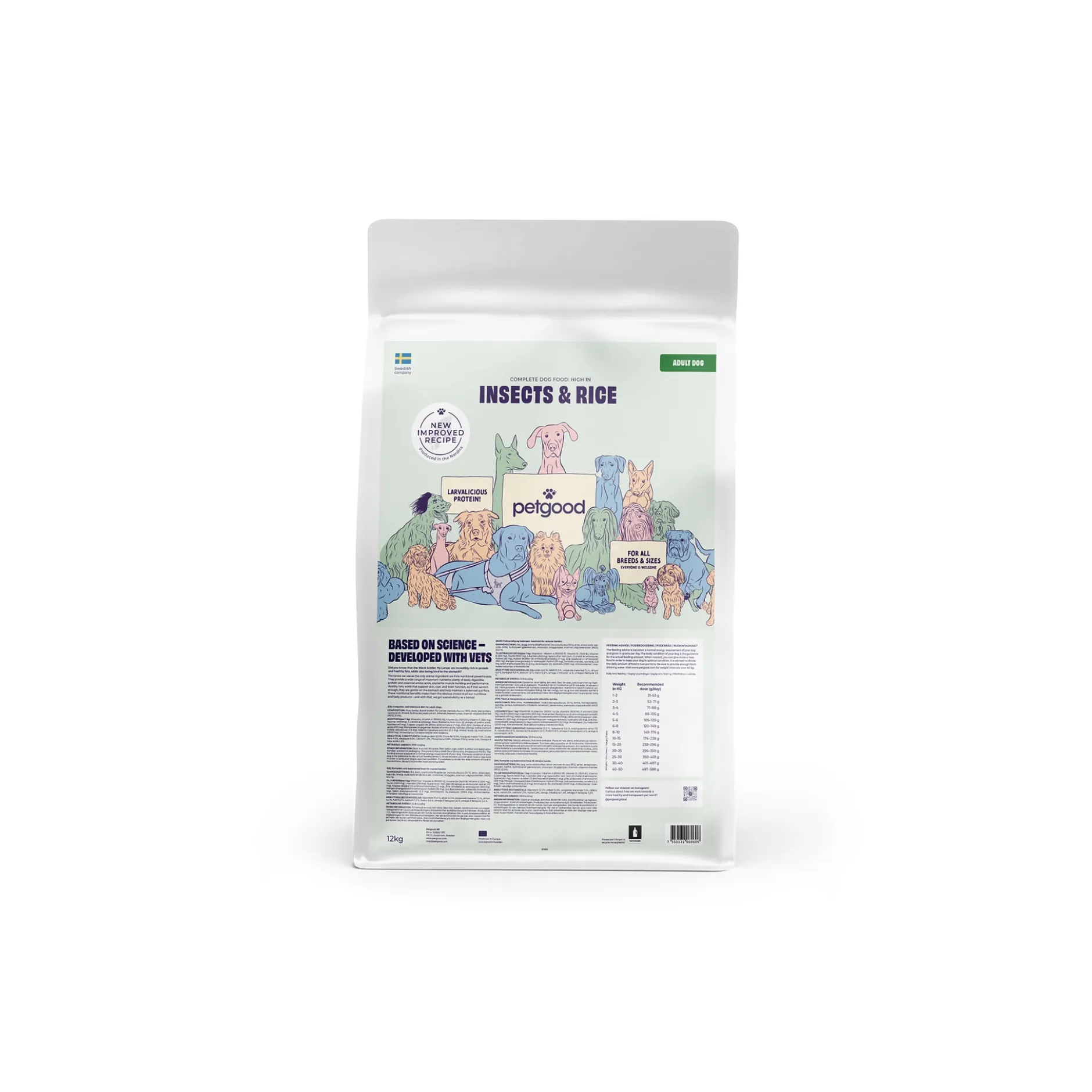 Petgood Helfoder Insekter & Ris Vuxen Hund 12 kg