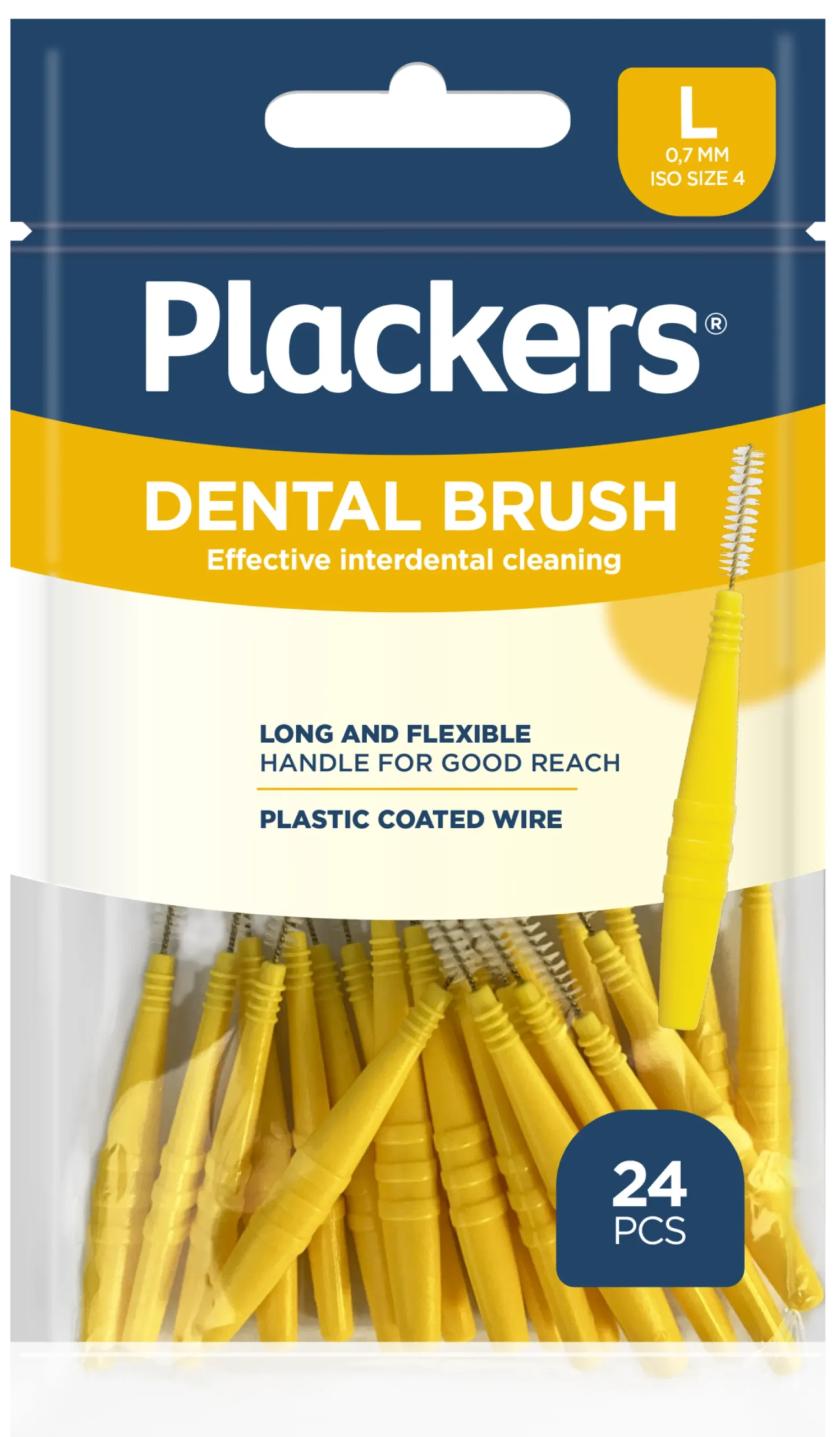 Plackers Dental Brush Mellanrumsborste Gul L (0,7 mm) 24 st