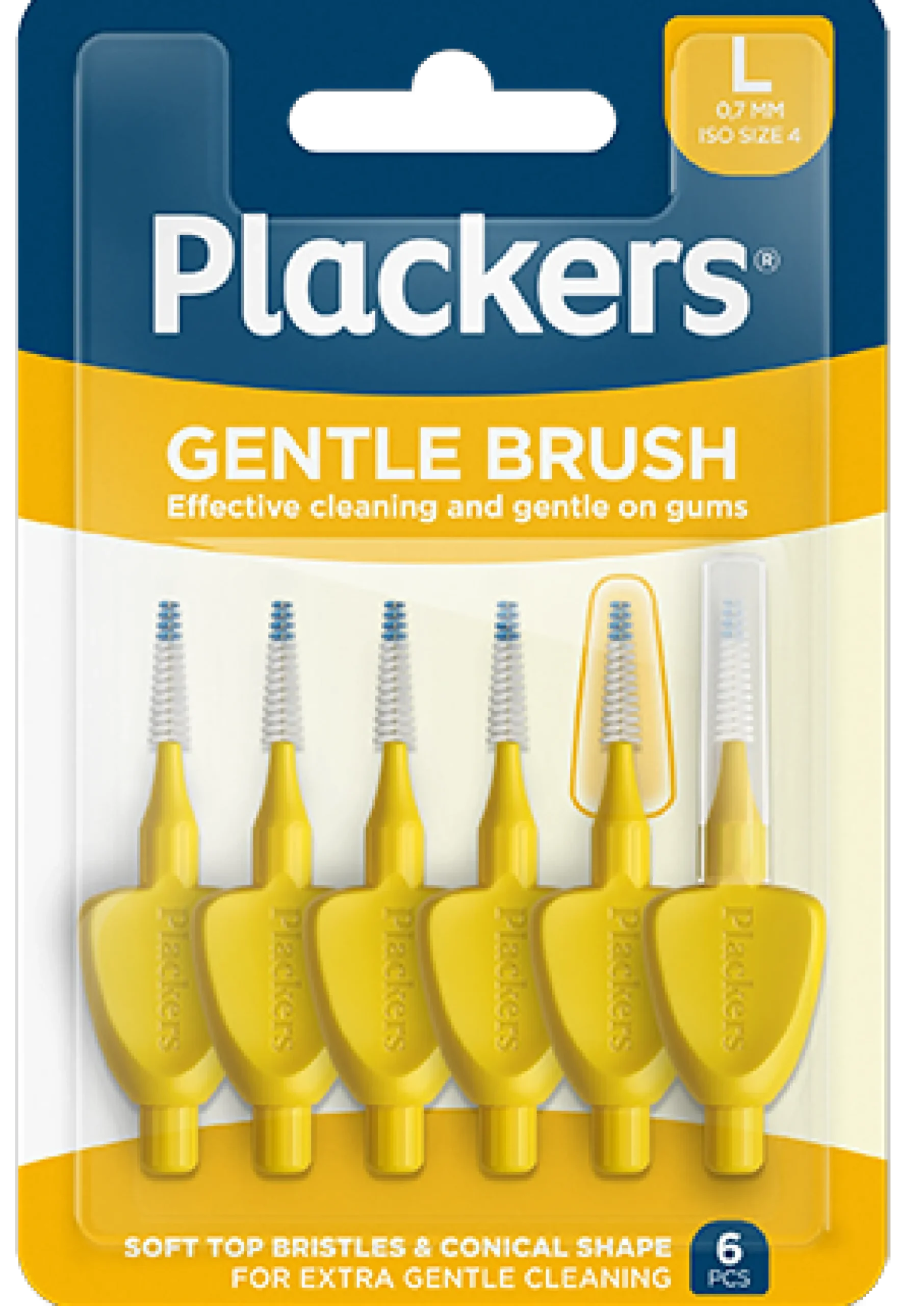 Plackers Gentle Brush Skonsam Mellanrumsborste Gul L (0,7 mm) 6 st