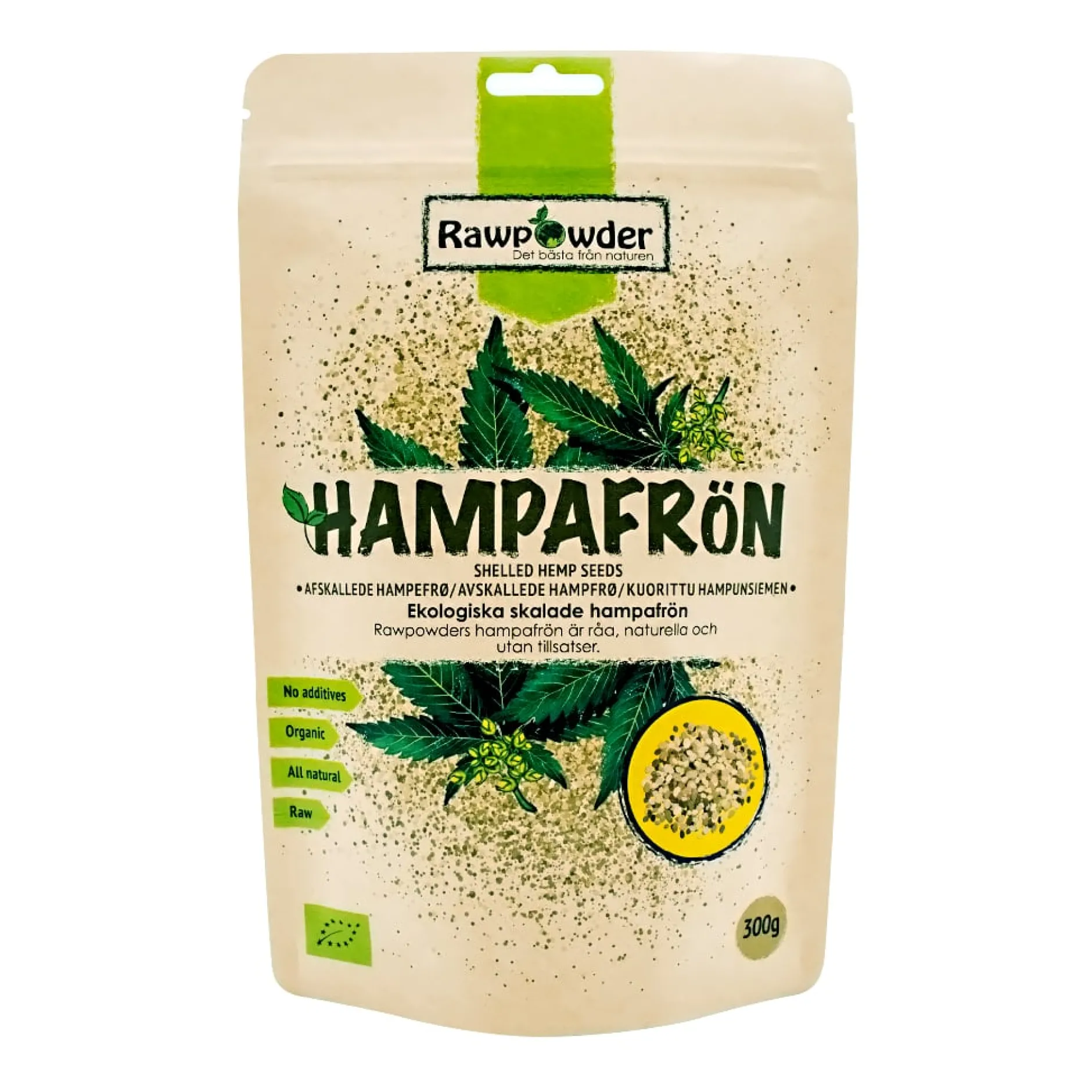 Rawpowder Hampafrö Skalad 300 g EKO