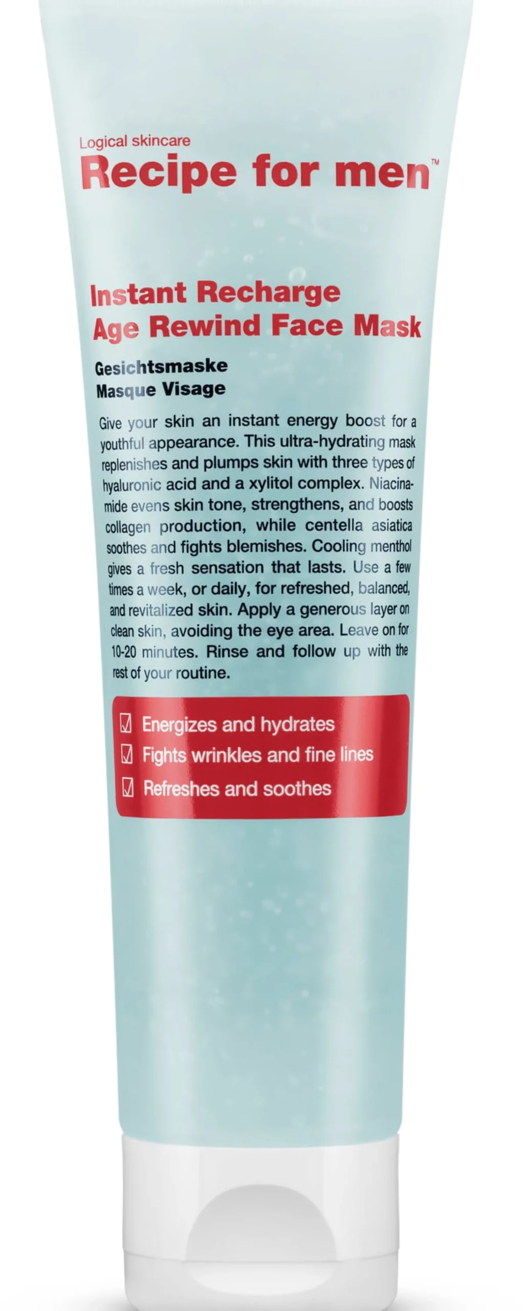 Recipe for men Instant Recharge Age Rewind Face Mask 100 ml