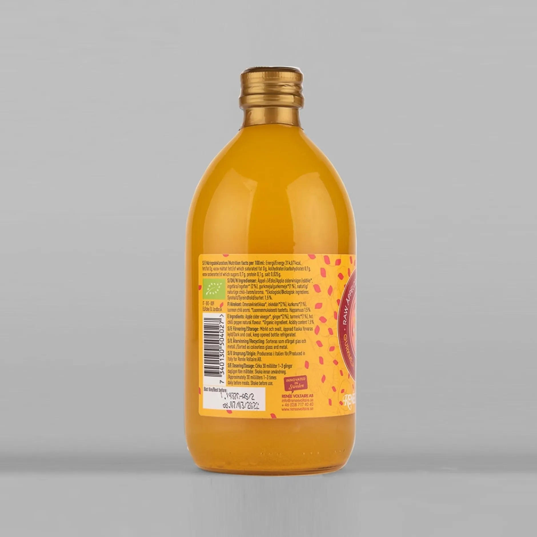 Renée Voltaire Raw Äppelcidervinägerdryck - Gurkmeja, Ingefära & Chili 500 ml EKO