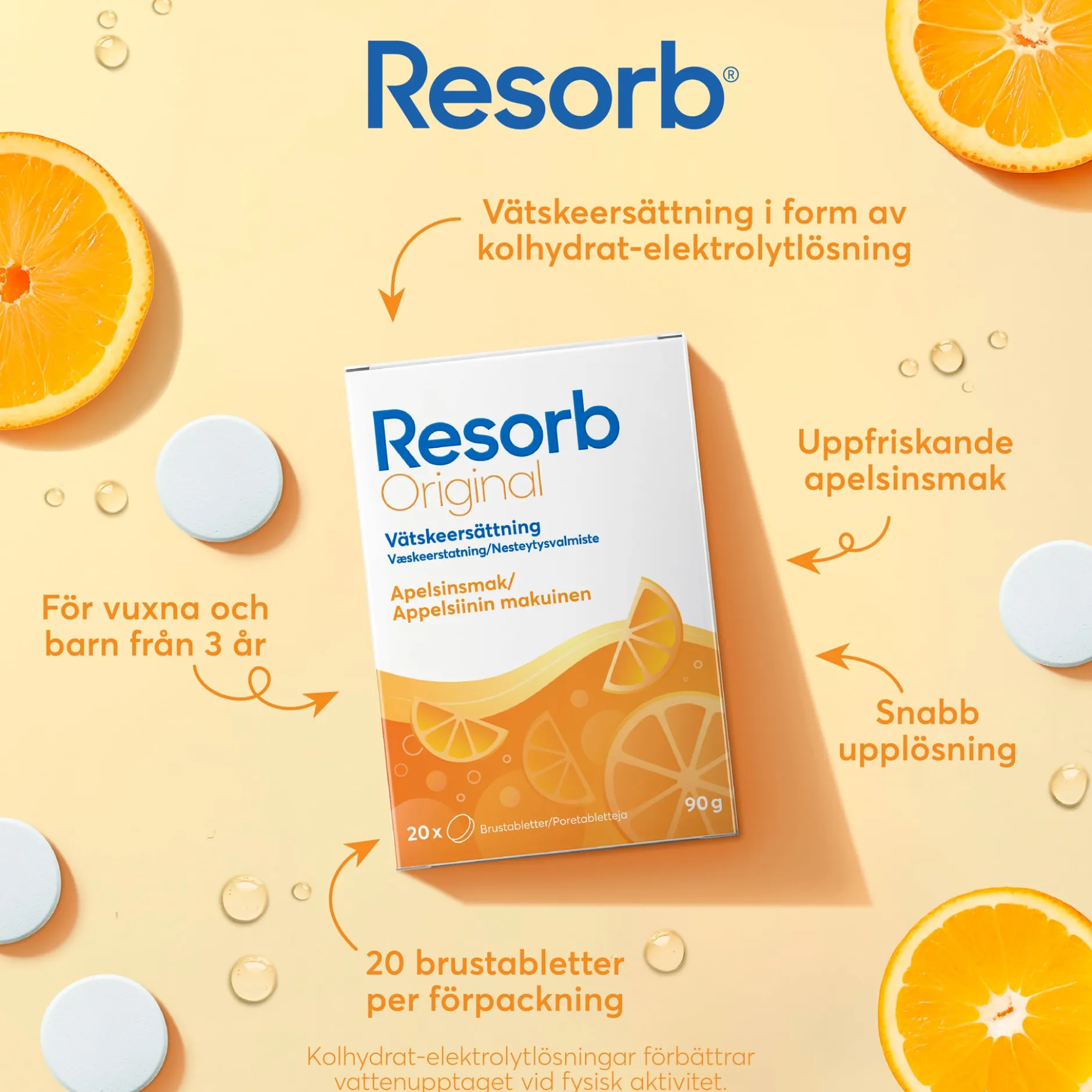 Resorb Vätskeersättning Apelsinsmak 90 g