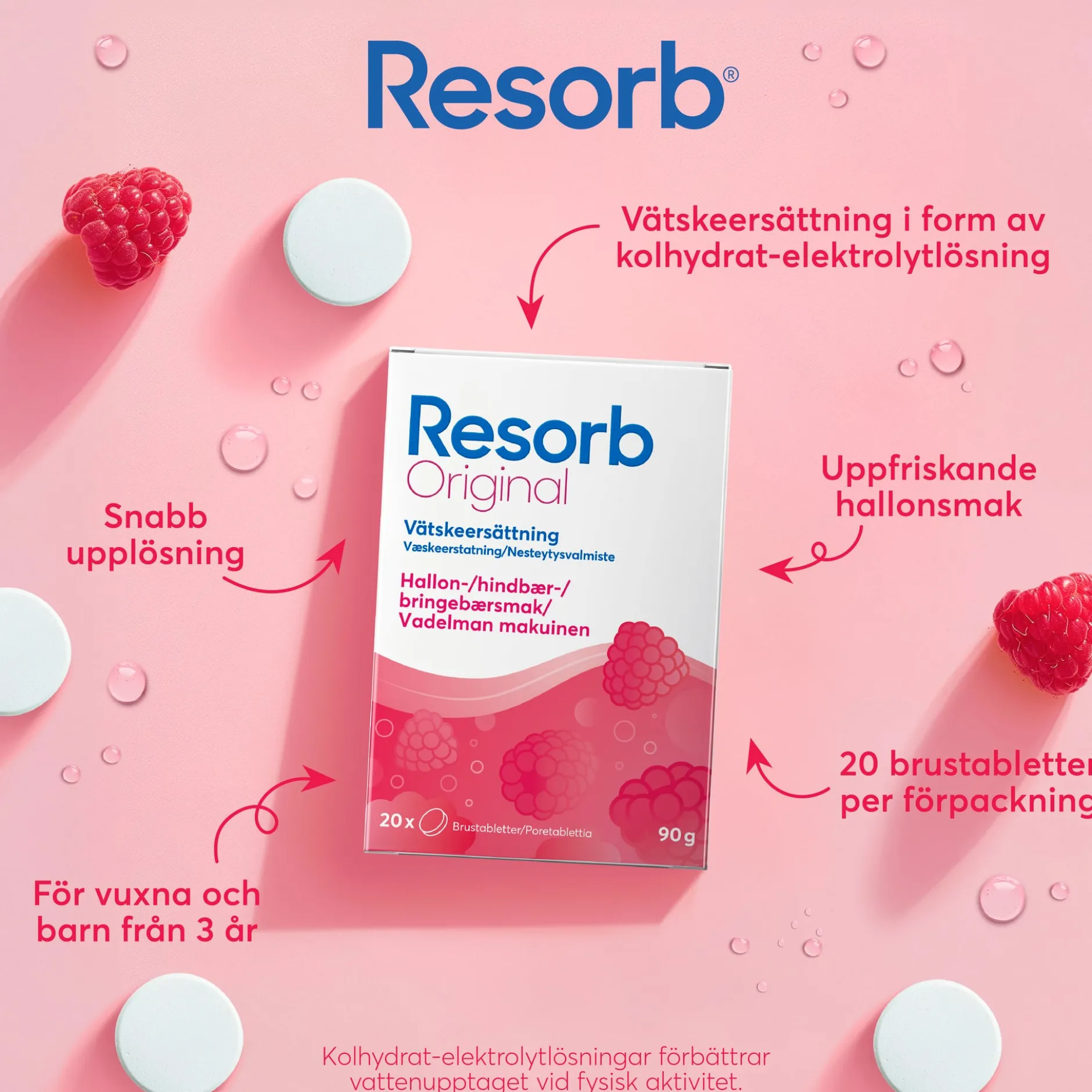 Resorb Vätskeersättning Hallonsmak 90 g