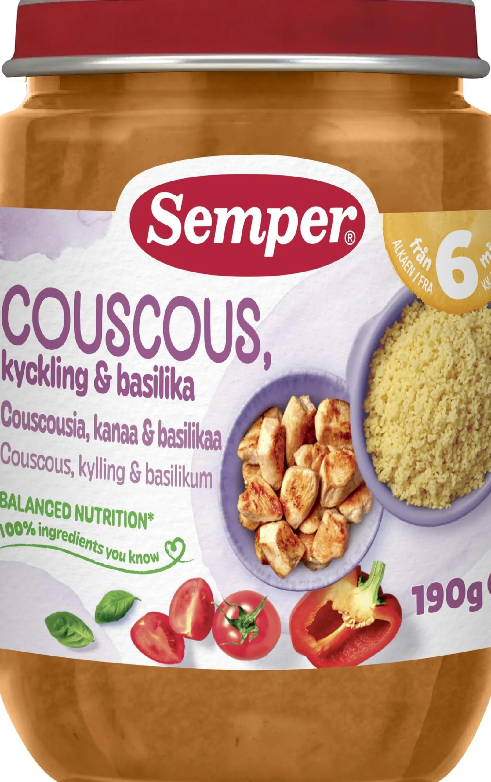 Semper Couscous Kyckling Basilika 6 månader 190 g