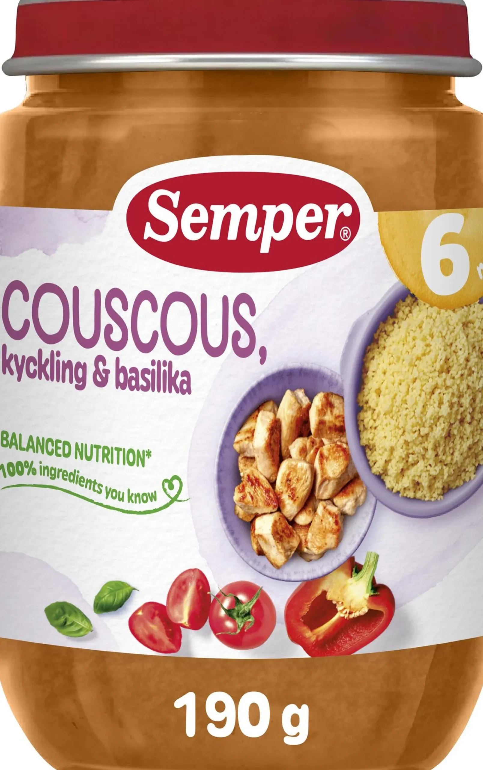 Semper Couscous Kyckling Basilika 6 månader 190 g