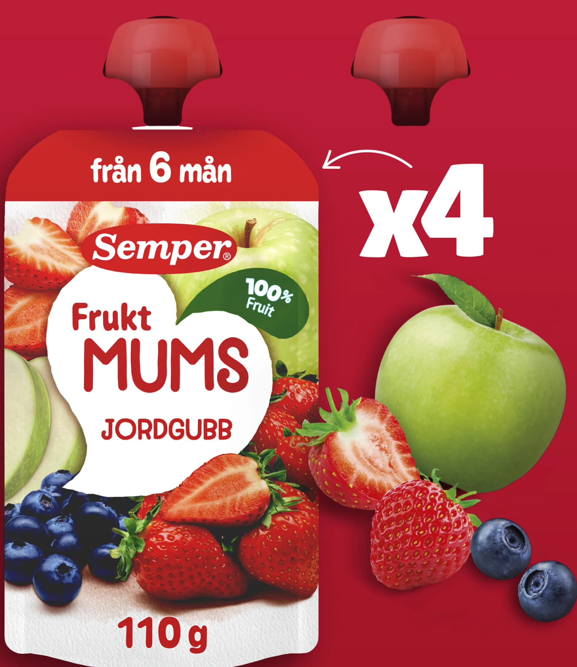 Semper Fruktmums Jordgubb 6 månader 4-pack
