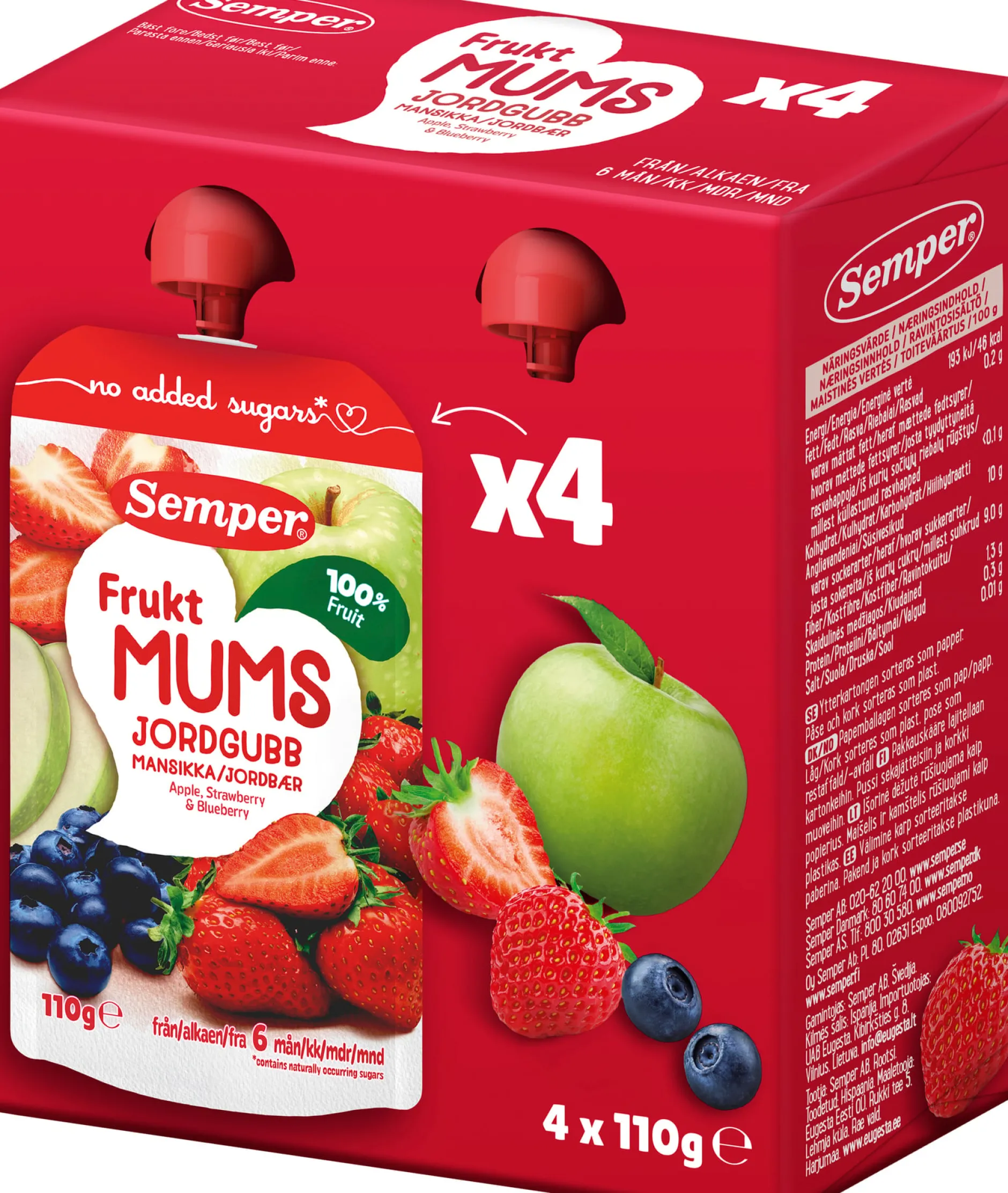 Semper Fruktmums Jordgubb 6 månader 4-pack