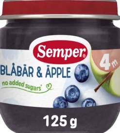 Semper Fruktpuré Blåbär & Äpple 4 månader 125 g