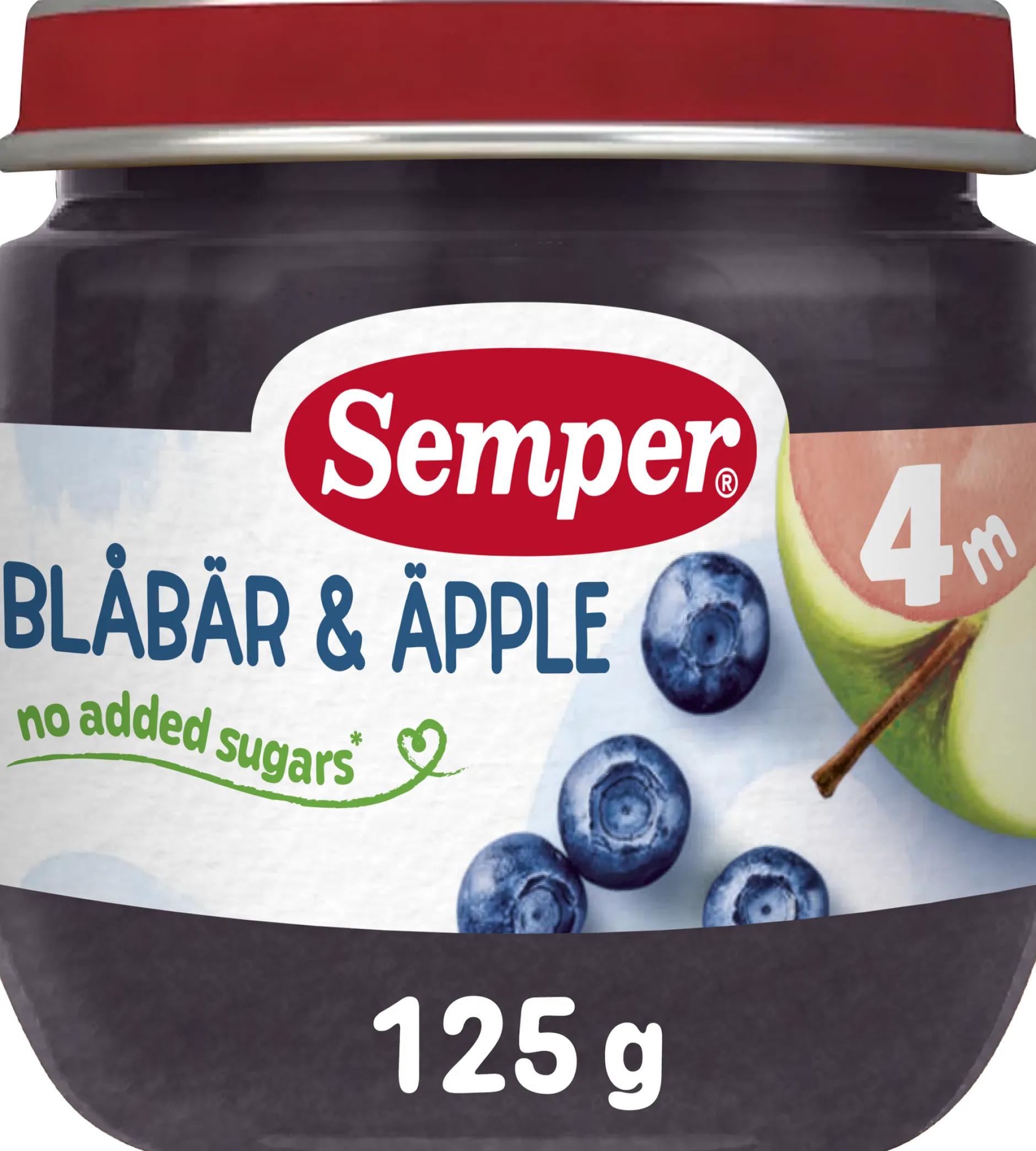 Semper Fruktpuré Blåbär & Äpple 4 månader 125 g