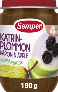 Semper Fruktpuré Katrinplommon, päron & äpple 4 månader 190 g