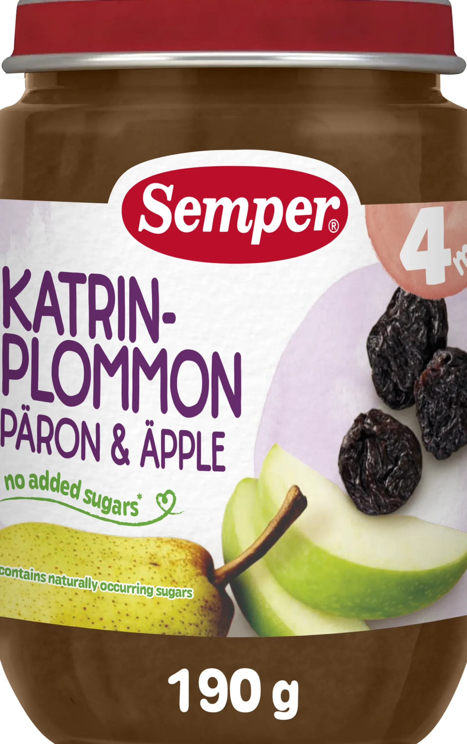 Semper Fruktpuré Katrinplommon, päron & äpple 4 månader 190 g