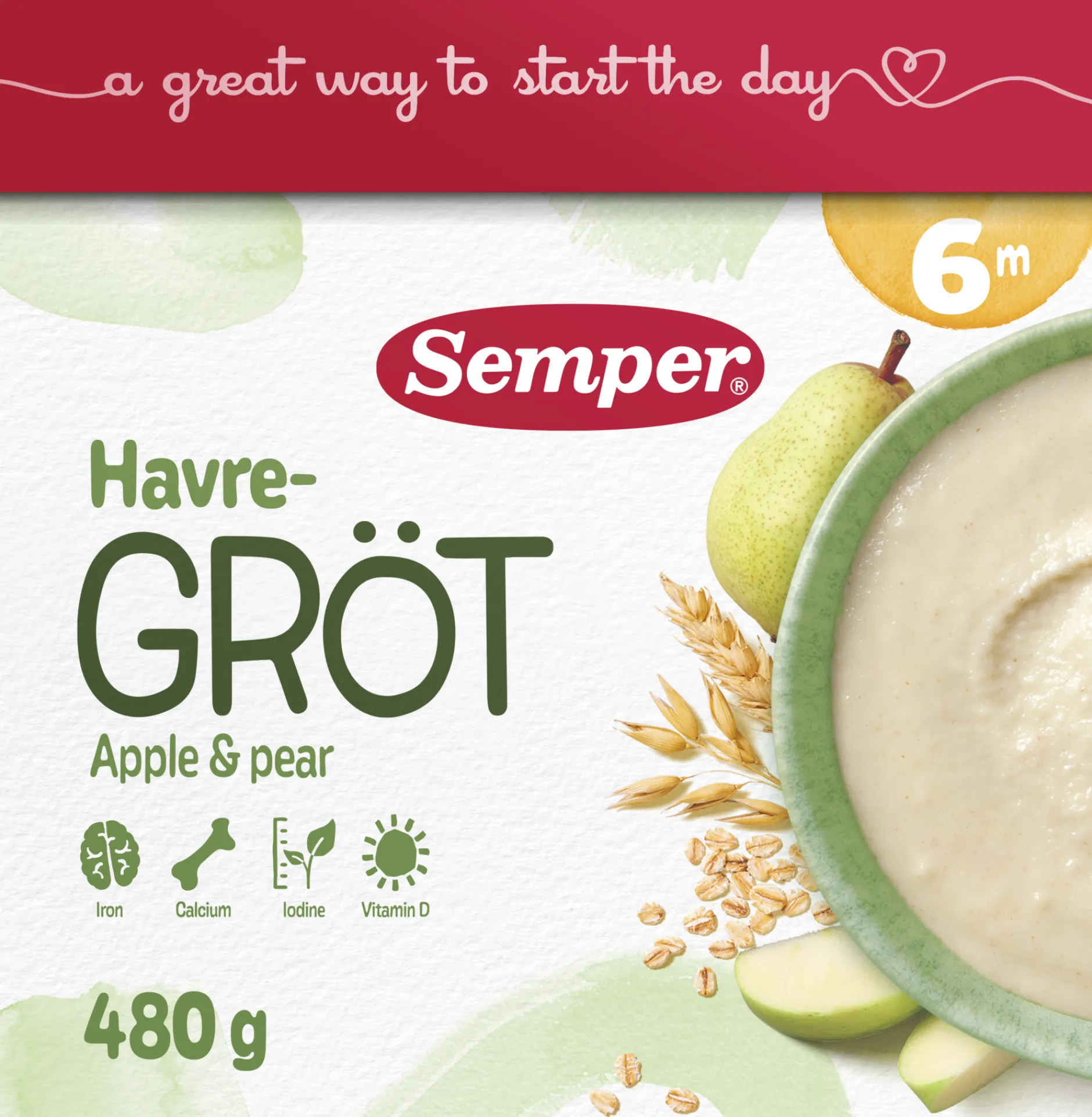Semper Havregröt med äpple & päron 6 mån 480 g