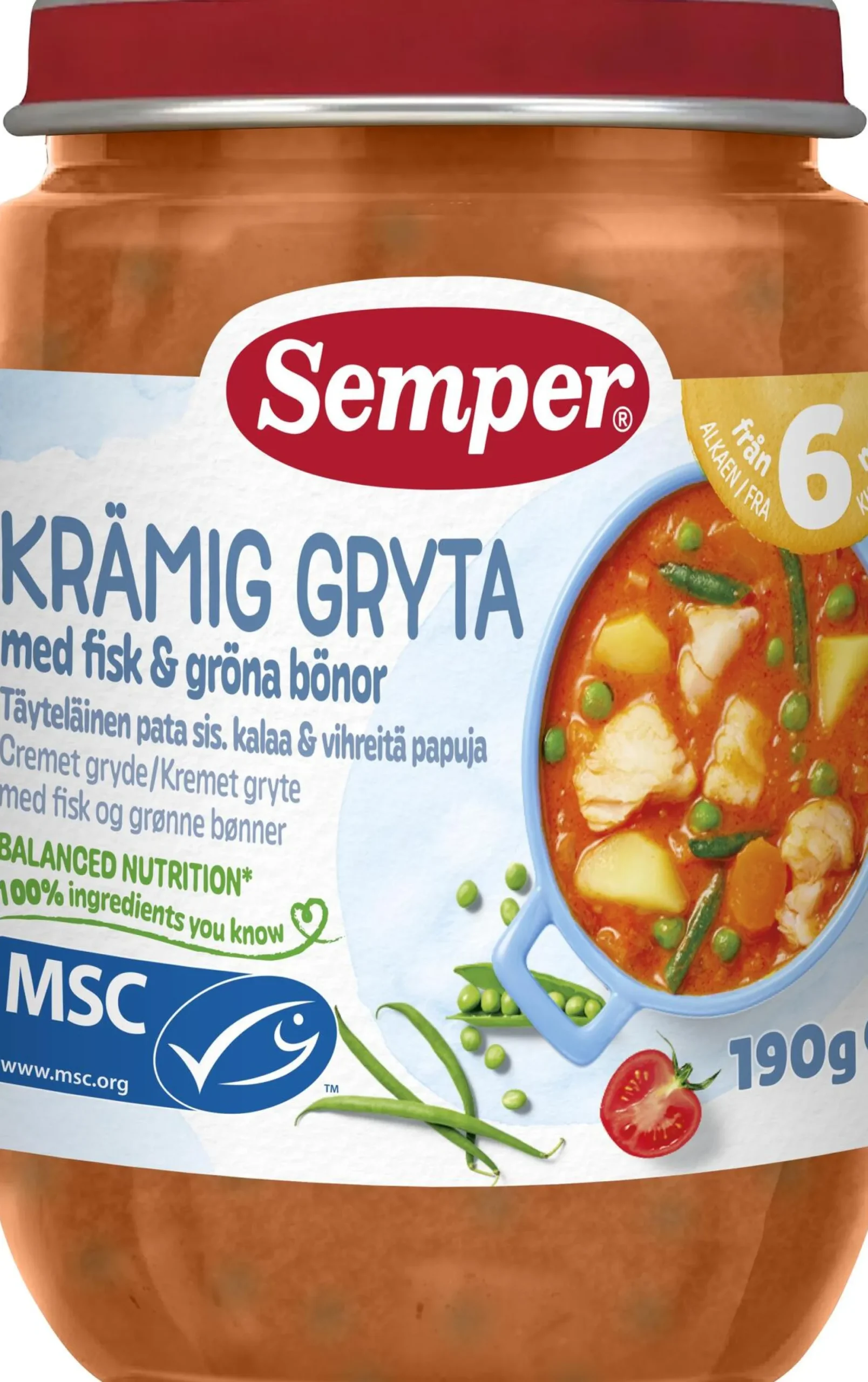 Semper Krämig Gryta Med Fisk & Gröna Bönor Från 6 månader