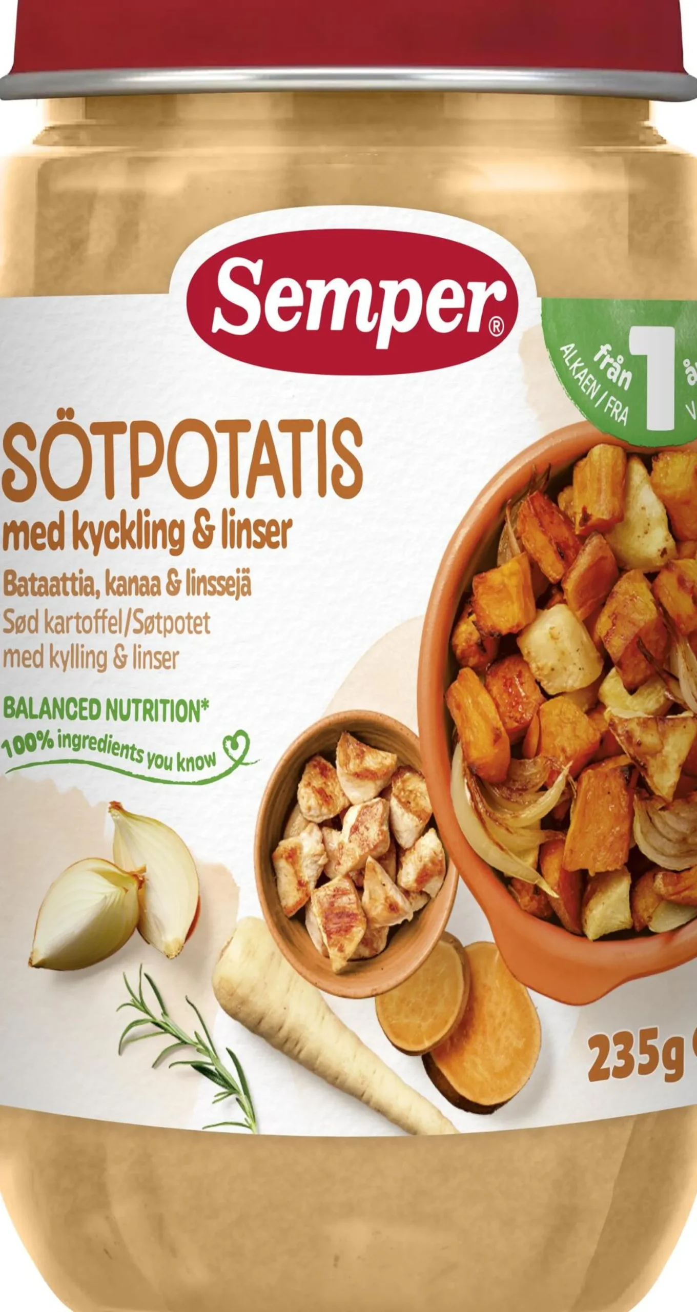 Semper Sötpotatis med Kyckling & Linser från 1 år