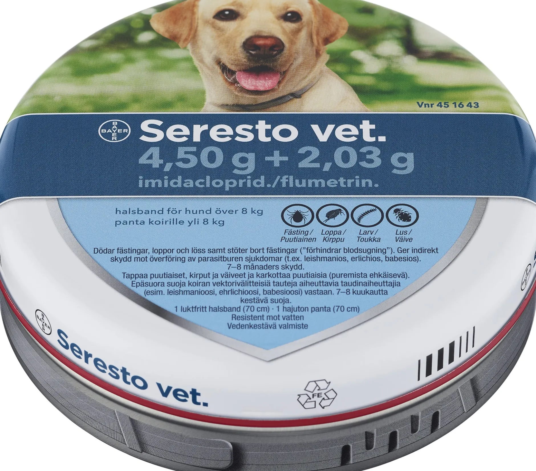 Seresto vet. Halsband Hund >8kg 4,50g Imidakloprid + 2,03g Flumetrin 1 st