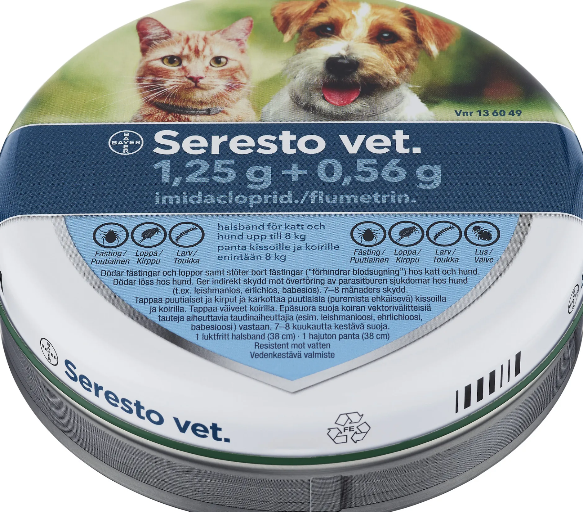 Seresto vet. Halsband Katt & Liten Hund <8kg 1,25g Imidakloprid + 0,56g Flumetrin 1 st