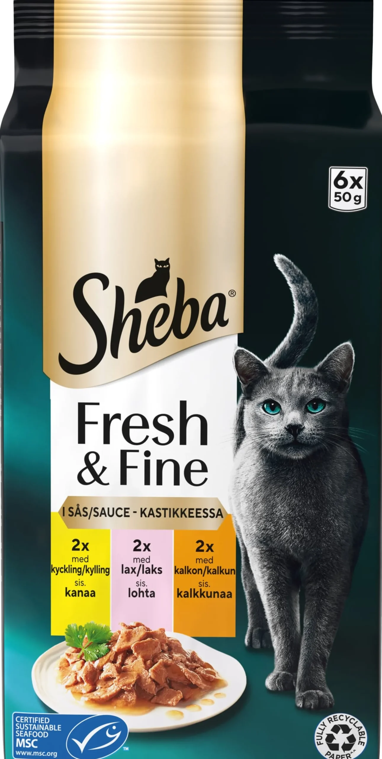 Sheba Fresh & Fine Kattmat Kyckling, Lax & Kalkon i sås 300 g
