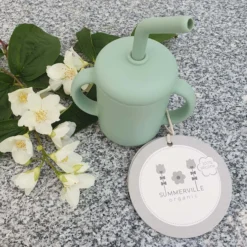 Silikonmugg med sugrör cameo green