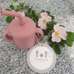 Silikonmugg med sugrör dusty rose