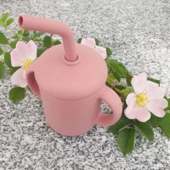 Silikonmugg med sugrör dusty rose