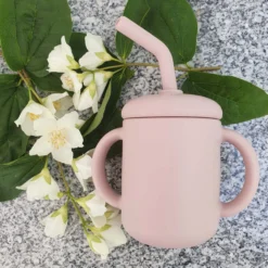 Silikonmugg med sugrör pale mauve