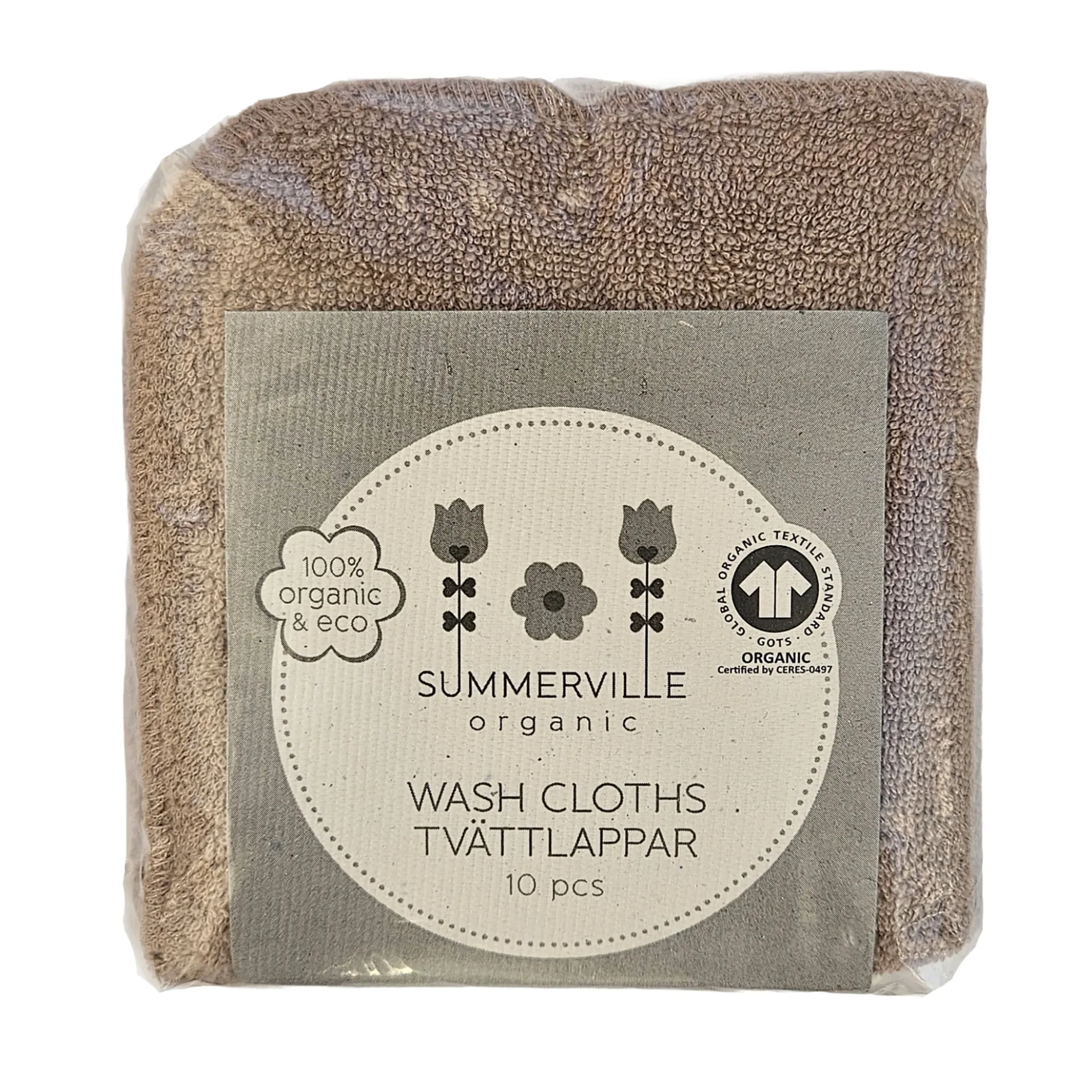 Summerville Tvättlappar Warm taupe GOTS 10-pack