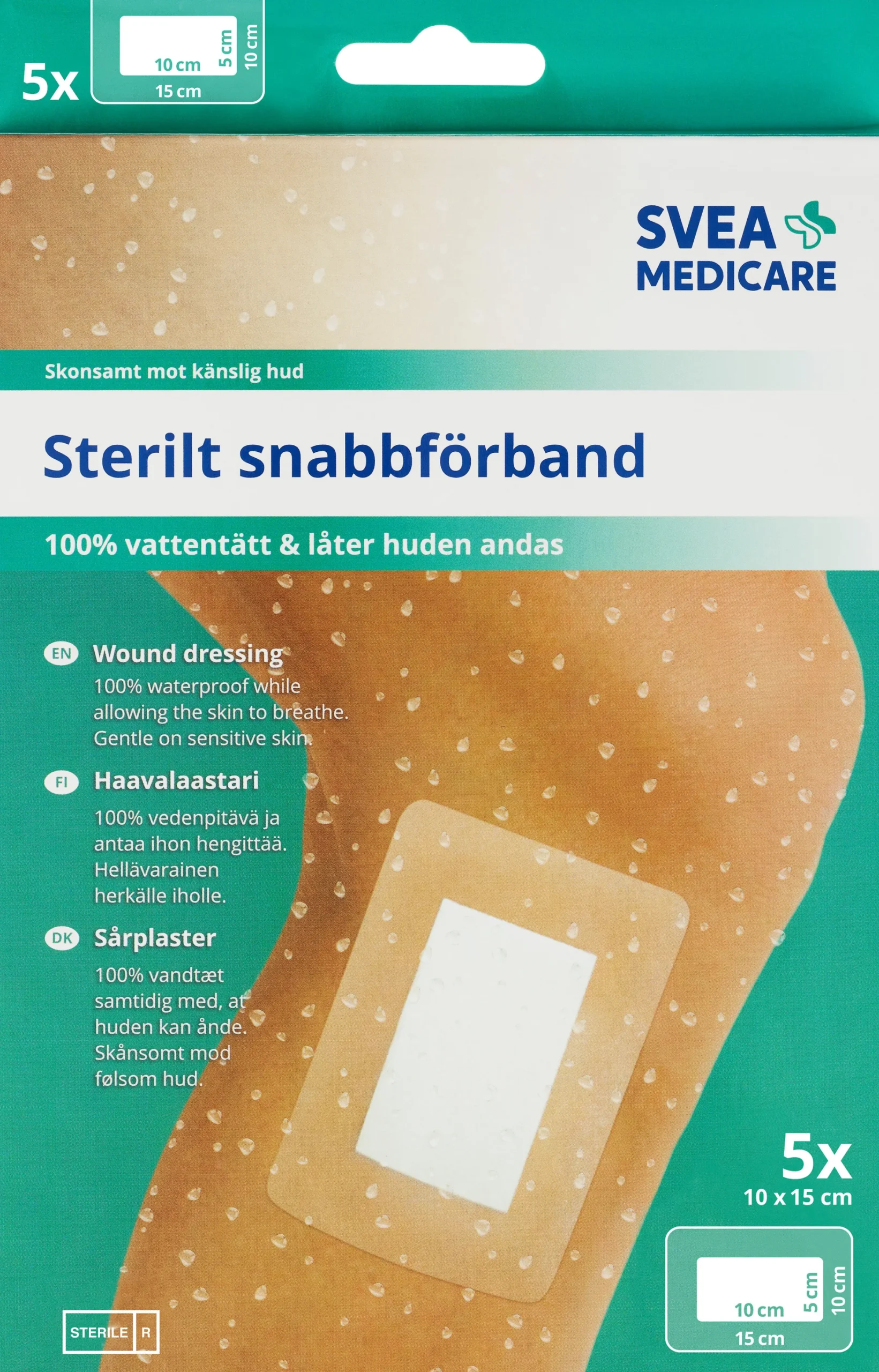 Svea Medicare 100% Vattentätt Sterilt Snabbförband 10 x 15 cm 5 st