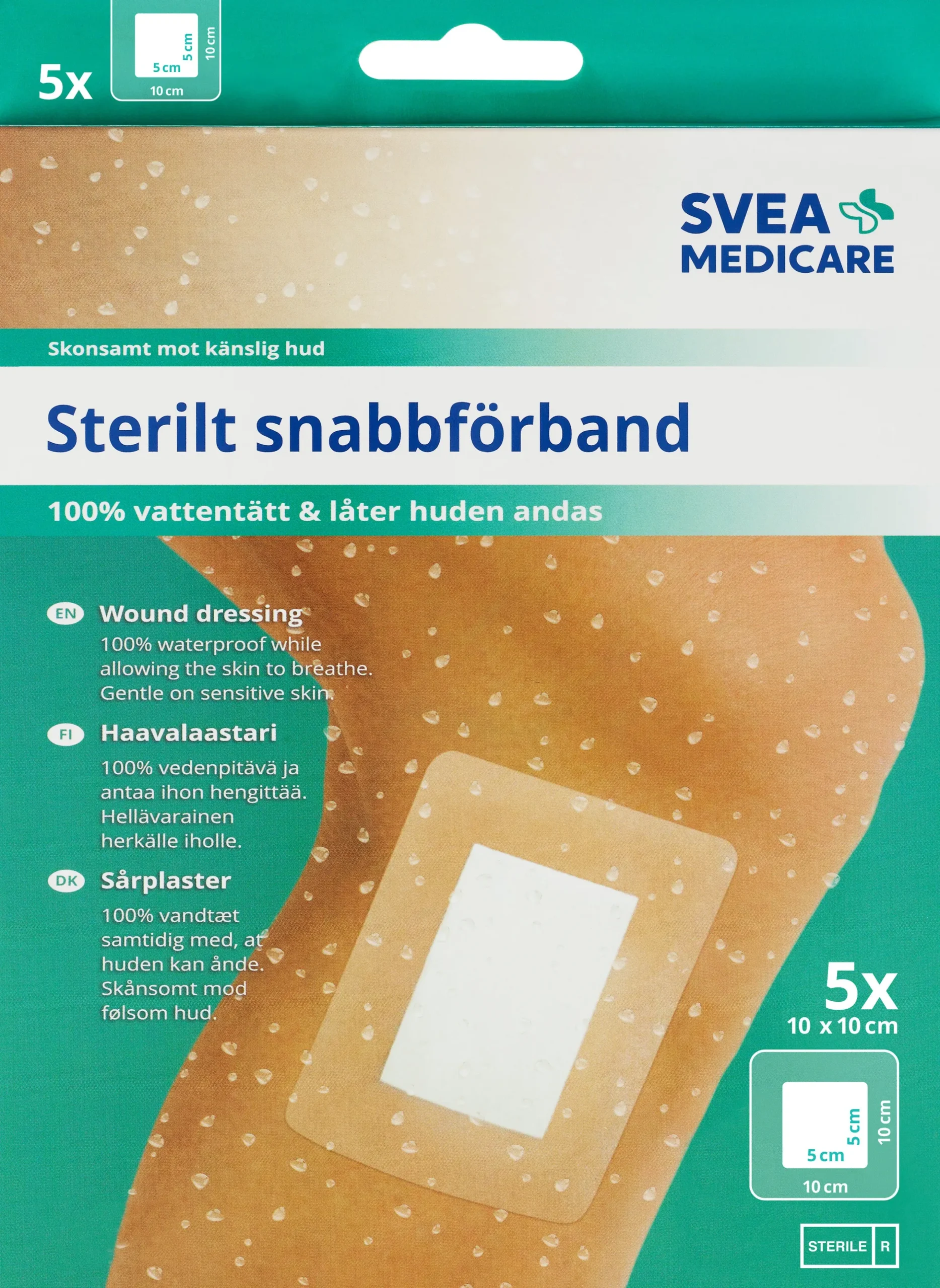 Svea Medicare 100% Vattentätt Sterilt Snabbförband 10 x 10 cm 5 st
