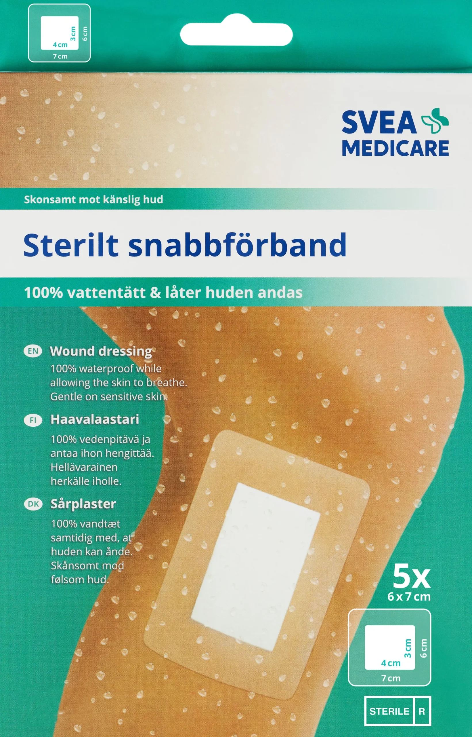 Svea Medicare 100% Vattentätt Sterilt Snabbförband 6 x 7 cm 5 st