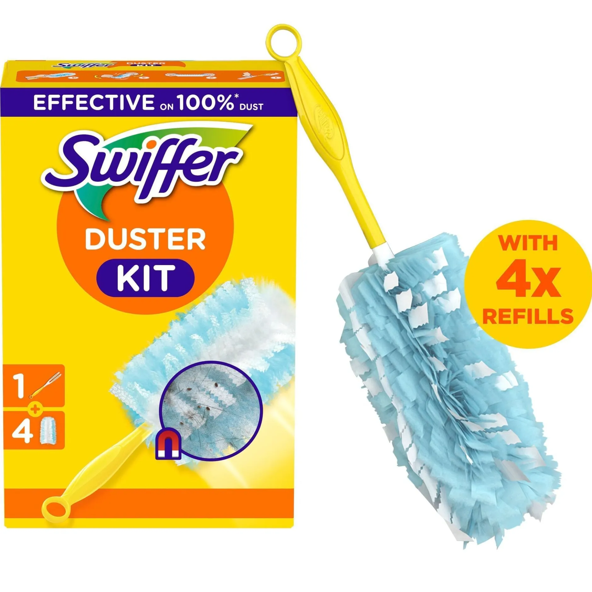 Swiffer Duster Starter Kit handtag + 4 refiller fångar 3x mer damm och hår