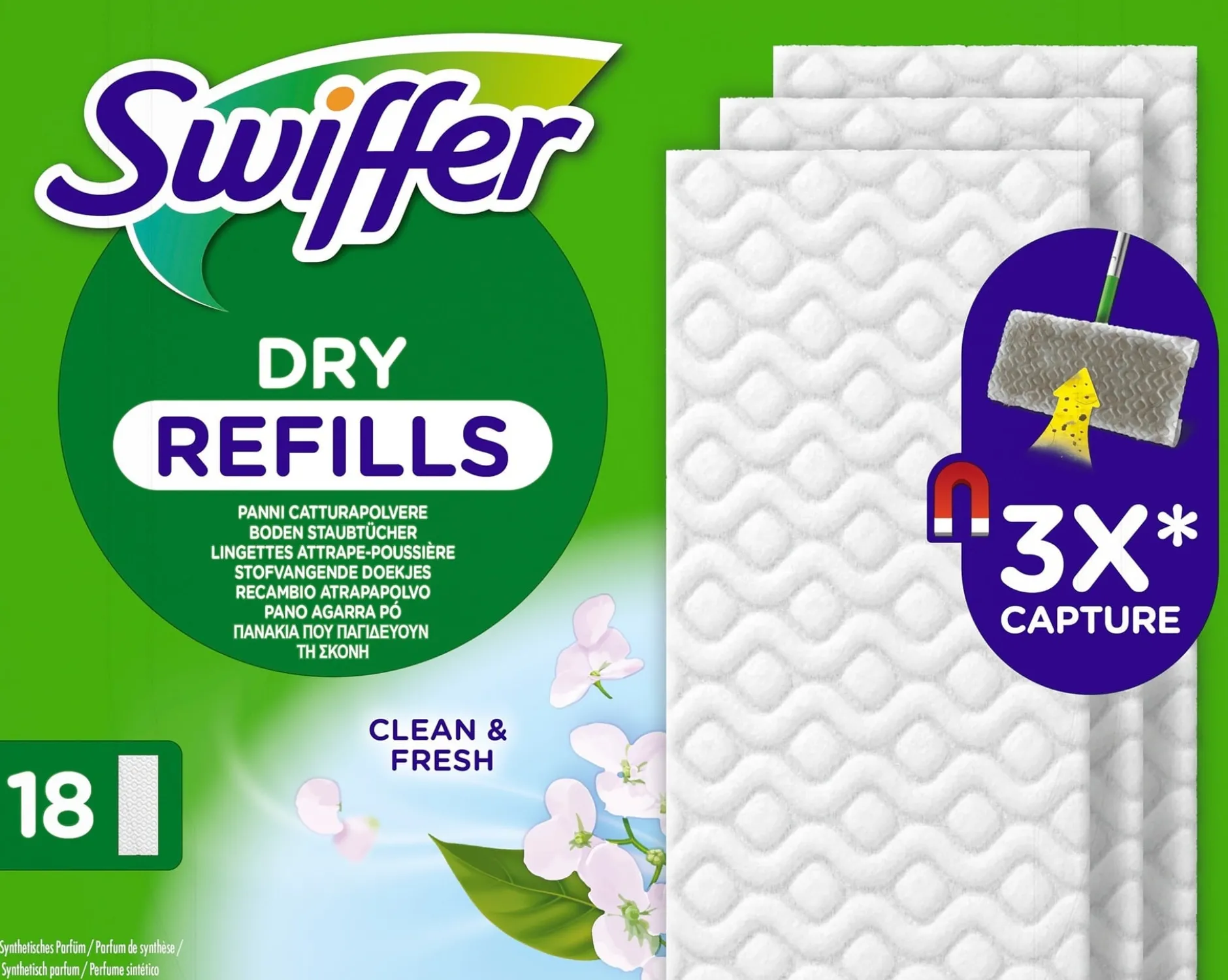Swiffer Floor Dry Refills Torra rengöringsdukar för golv, 18 st