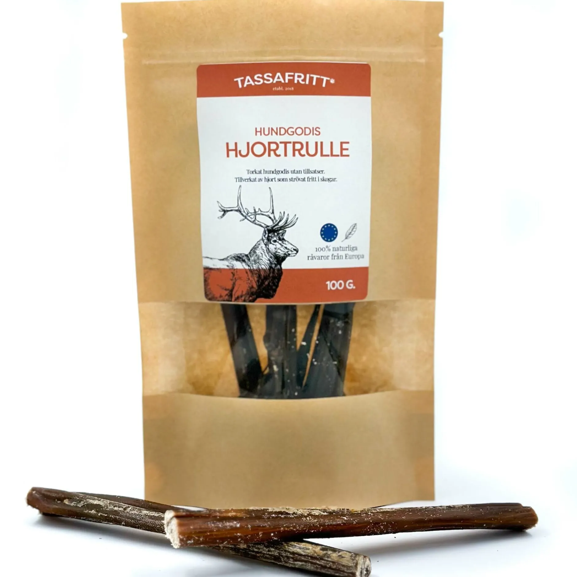 TassaFritt Hundgodis Hjort Tuggrulle 100 g