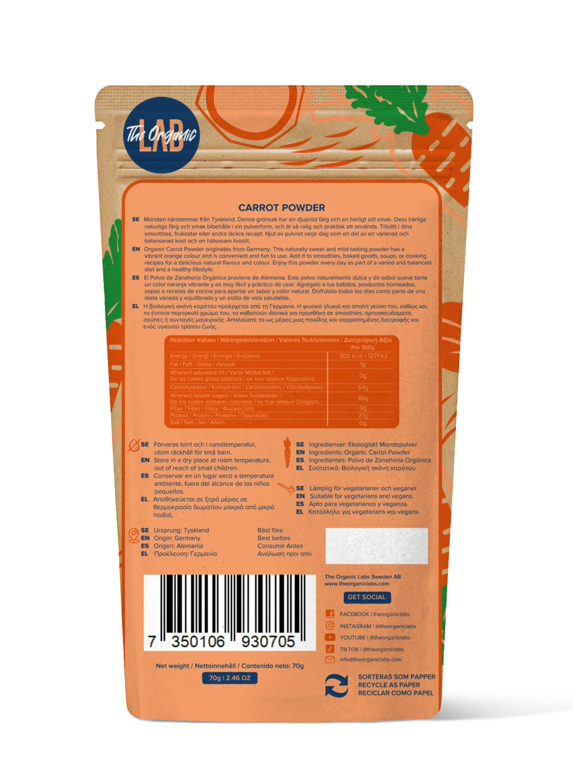 The Organic Labs Morots pulver, 70g