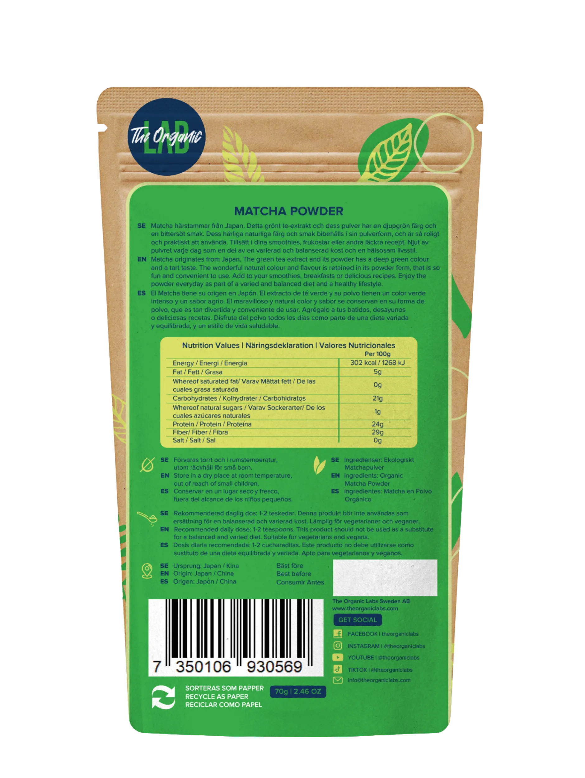The Organic Labs Organic Matcha pulver 70g