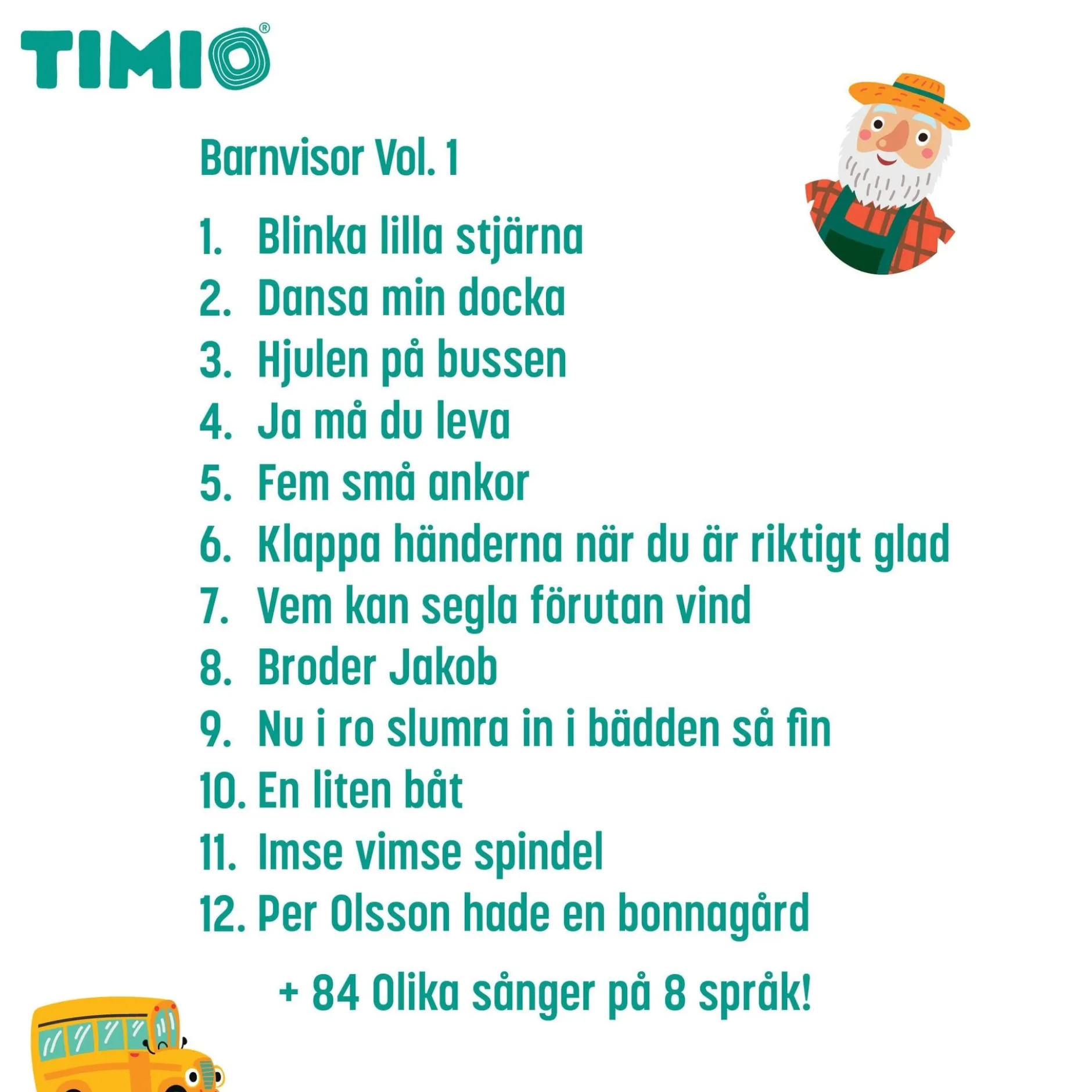 TIMIO Skivset 1 – Vilda djur, Barnvisor, Färger, Musik och Kroppsdelar