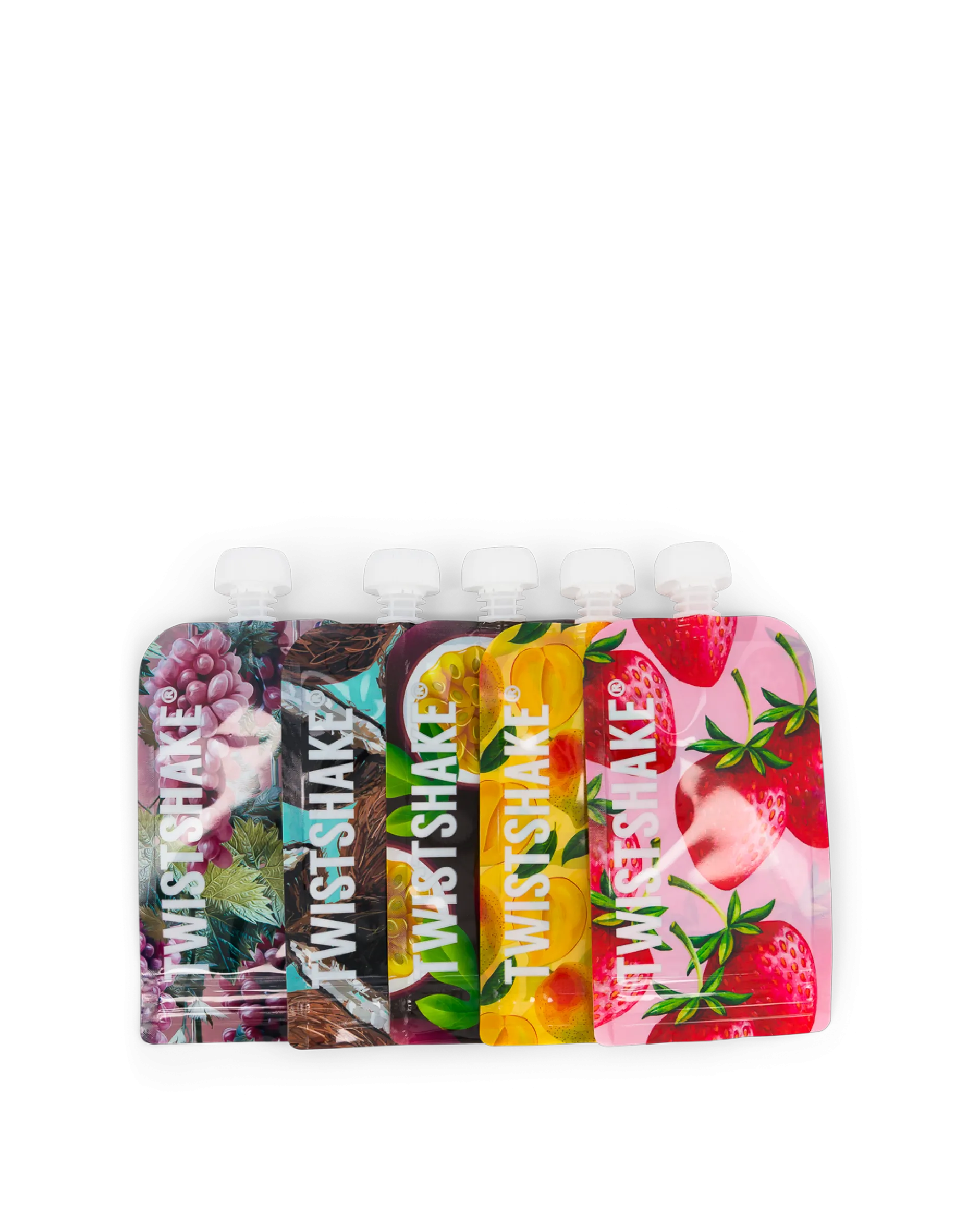 Twistshake 5x Squeeze Bag 220ml Mango Passion Fruit Strawberry Grape Coconut