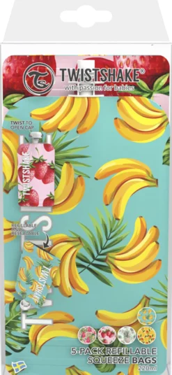 Twistshake 5x Squeeze Bag 220ml Mango Passion Fruit Strawberry Grape Coconut