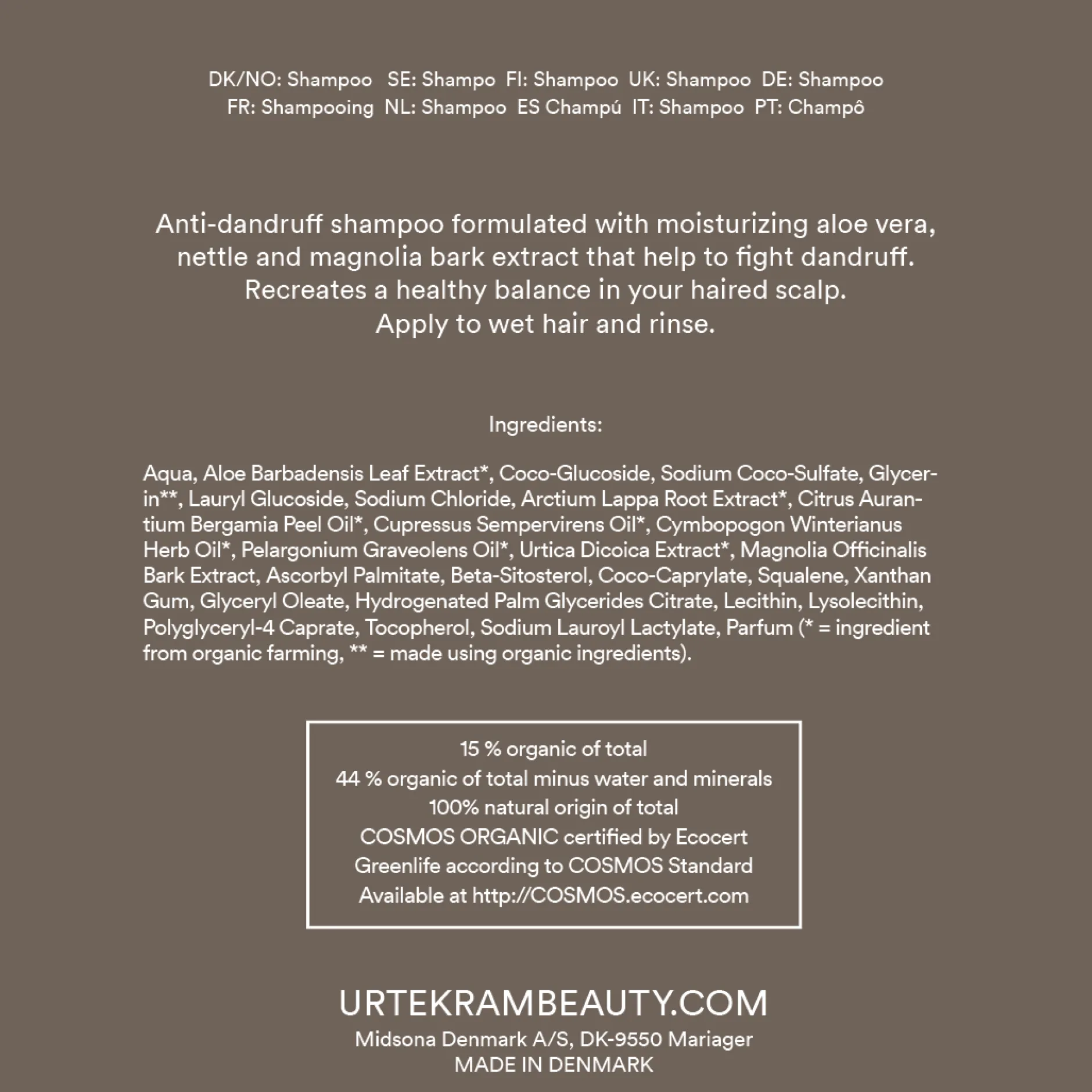 Urtekram Beauty Nettle Shampoo dandruff Organic 250 ml
