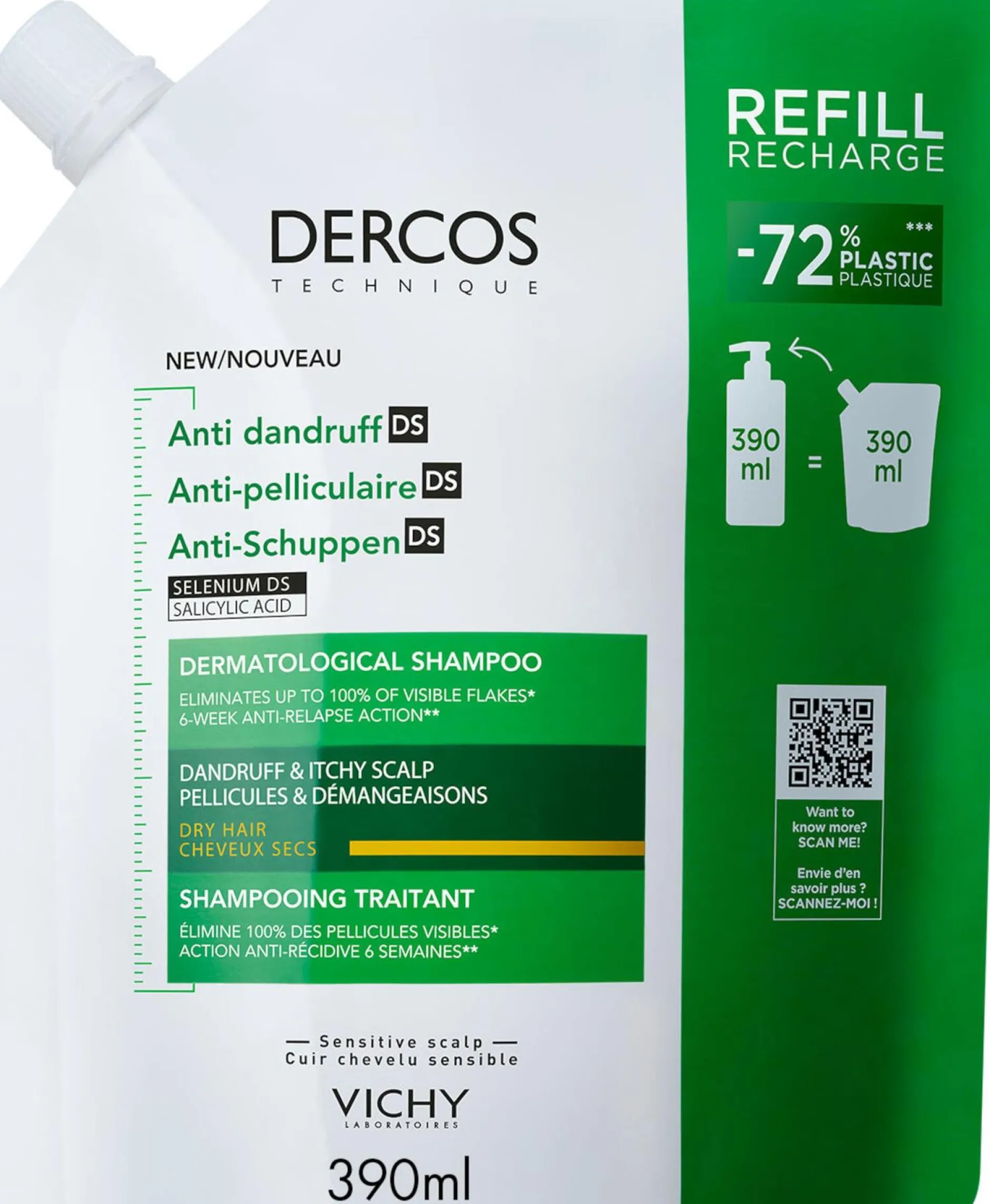 Vichy Dercos Anti-Dandruff Shampoo Dry Refill 390 ml