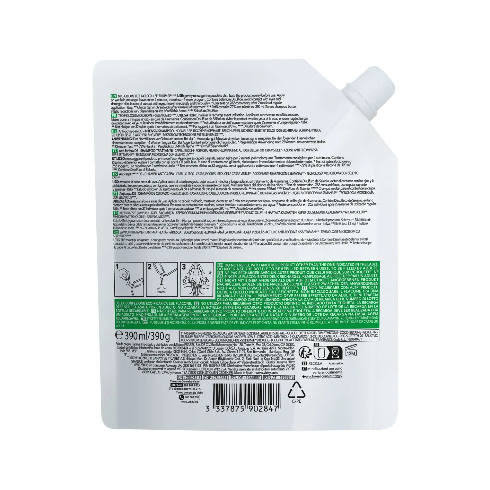 Vichy Dercos Anti-Dandruff Shampoo Dry Refill 390 ml
